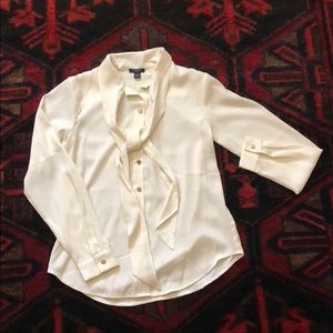 Ann Taylor Cream Blouse with front neck tie